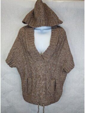 American Eagle Cable Knit Hoodie Sweater Vest Womens M Wool Alpaca Baby Doll Y2K